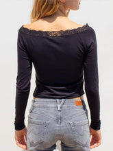 Pull à manches longues en patchwork de dentelle à col bateau pour femme